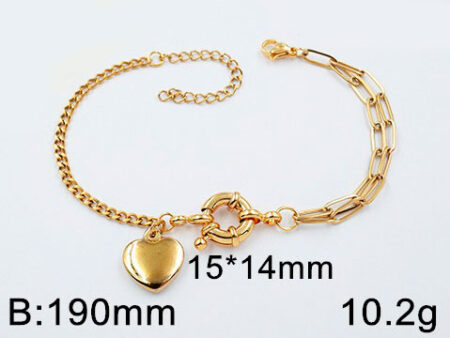 Pulsera dorada broche timón y corazón colgante