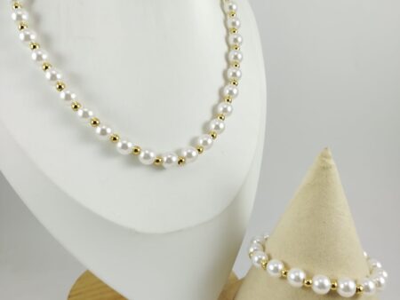 Set dorado collar45cm  y pulsera perlas 8mm