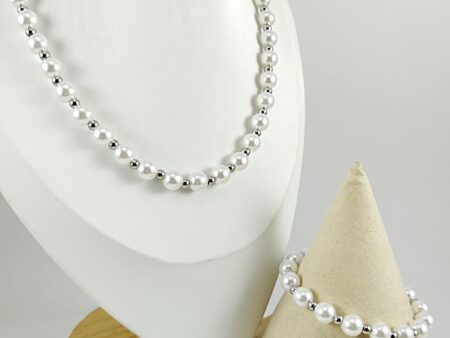 Set plateado collar45cm  y pulsera perlas 8mm