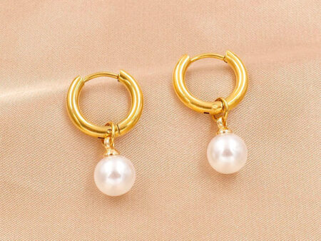 Argollitas doradas 2.5cm perla colgante