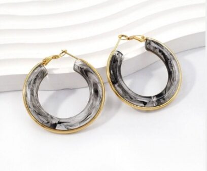 Argollas doradas 4cm acrílico gris