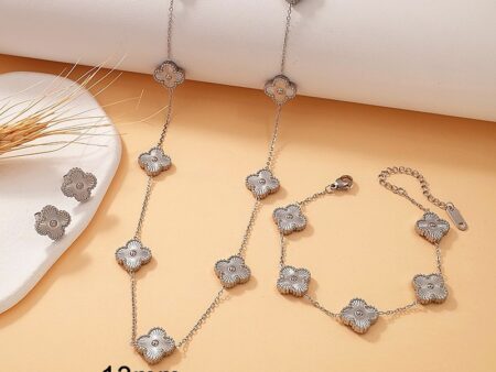 Set plateado gargantilla, pulsera y aretes Alhambras doble lado