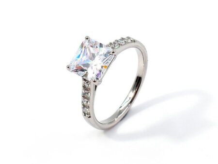 Anillo plateado circonia corte cuadrada 8mm