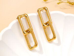 Aretes dorados doble rectángulo 2.6cm
