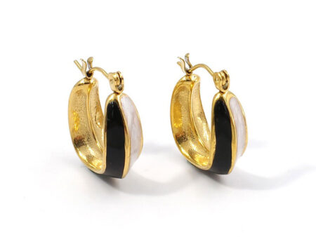 Argollas doradas negro con blanco 2cm