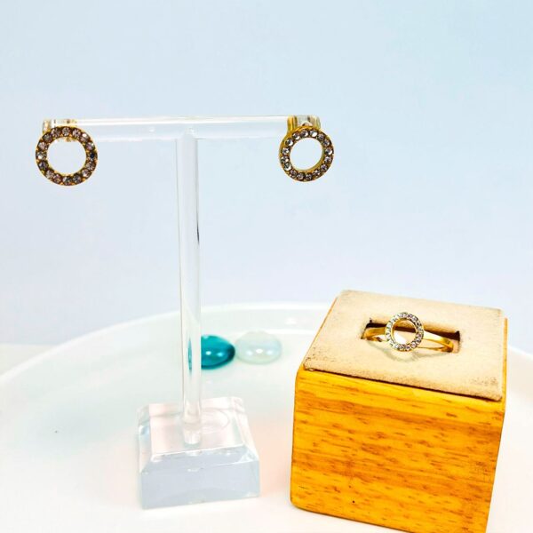 Set aretes y anillo aro pedrería