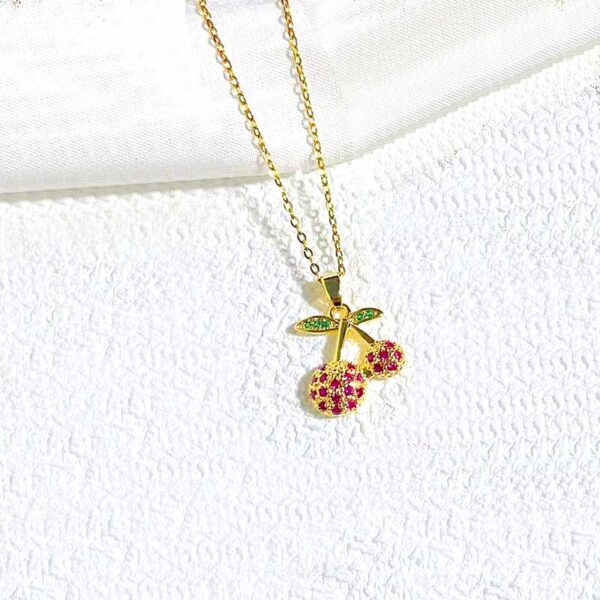 Collar dorado dije cerecitas con pedrería