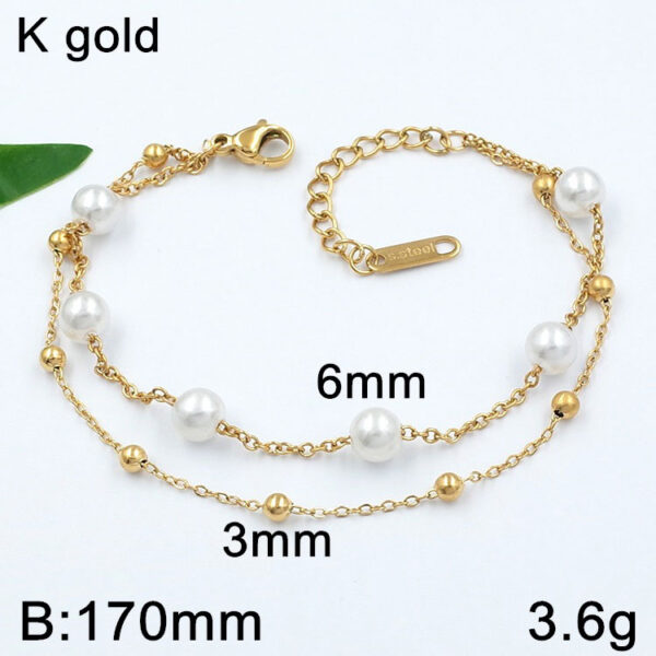Pulsera dorada doble cadena y perlitas