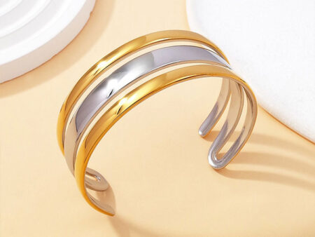 Brazalete abierto dorado y plateado diámetro 6cm