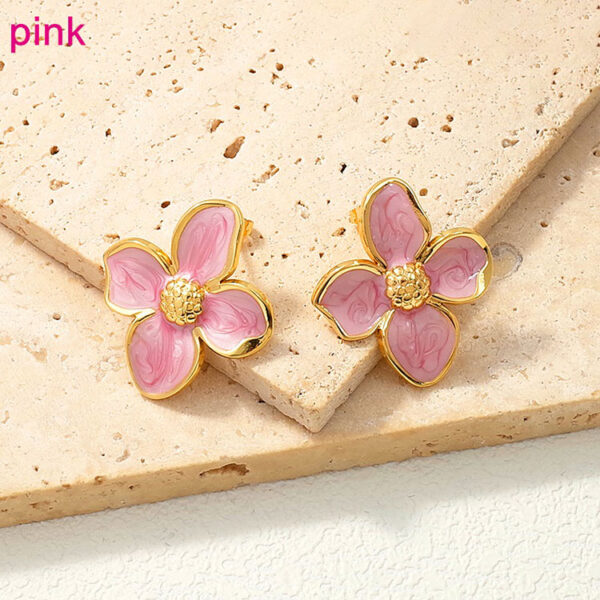 Aretes dorados flor rosa 2.9cm