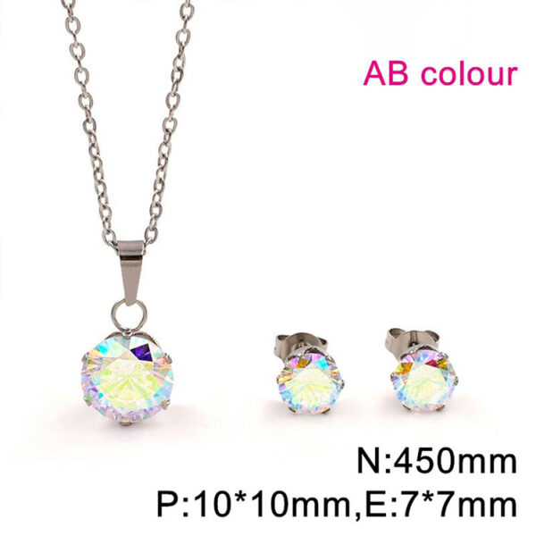 Set plateado collar y aretitos piedra tornasol