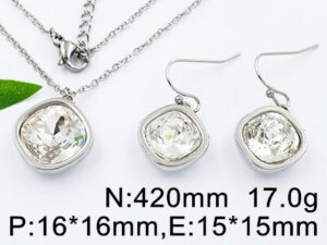 Set plateado Dije y aretes piedra biseladas 1.5cm