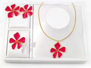 Set dorado flor grande color fucsia