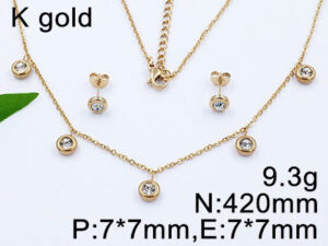 Set dorado Gargantilla y aretes piedra blanca