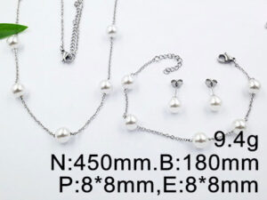 Set plateado Collar, pulsera y aretes perlitas