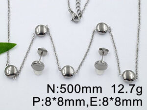 Set plateado Collar y aretitos bolita 8mm
