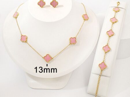 Set collar, pulsera y aretes Alhambras rosa 1.3cm