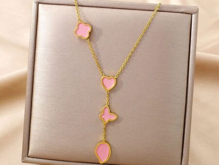 Collar dorado 47cm dijes en rosa