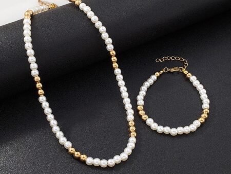 Set Collar y pulsera perlas y cuentas doradas