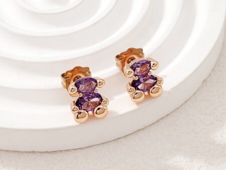 Aretes rose gold Osito piedra lila