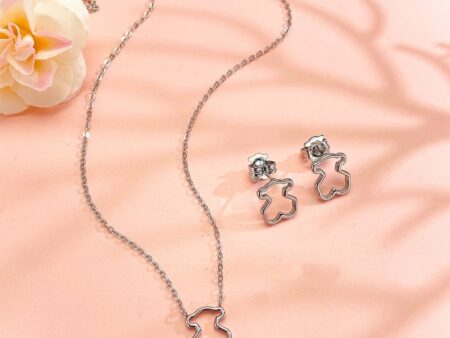 Set plateado collar y aretes OsitoT