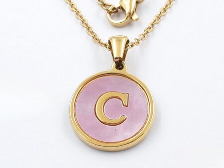 Collar dorado dije nácar rosa inicial C