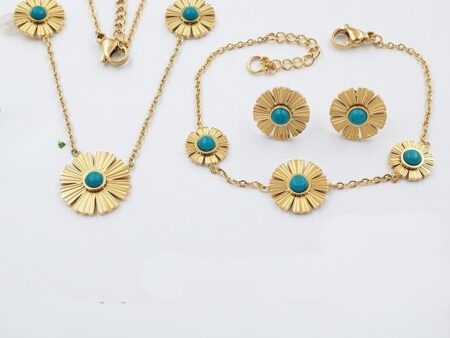 Set dorado 3 piezas flor centro turquesa