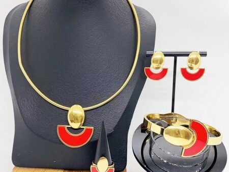 Set dorado 4 Accesorios rojos anillo #7