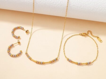 Set Collar, pulsera y argollas cuentas 3 tonos