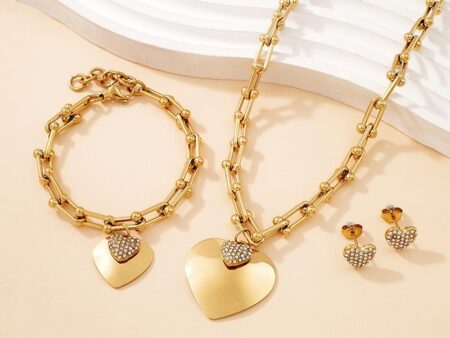 Set Collar y pulsera eslabones 7mm corazón