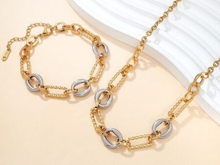 Set Collar y Pulsera aros doble tono