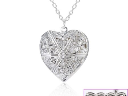 GCadena dije relicario plateado corazón c/diseño