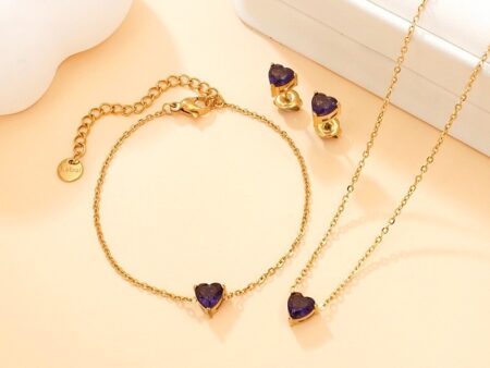 Set gargantilla y pulsera corazón morado 6mm
