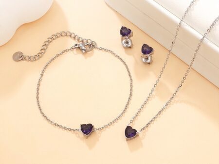 Set gargantilla y pulsera corazón morado 6mm
