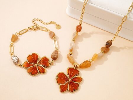 Set collar y pulsera dije flor ocre