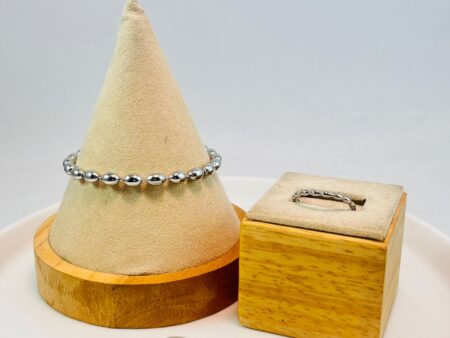 Set plateado pulsera y anillo gotitas continuas