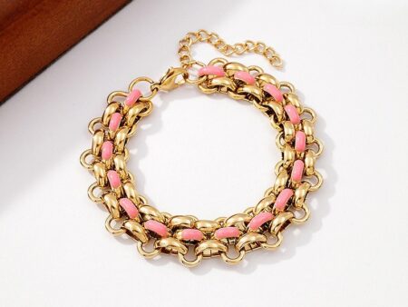 Pulsera dorada eslabón rosa