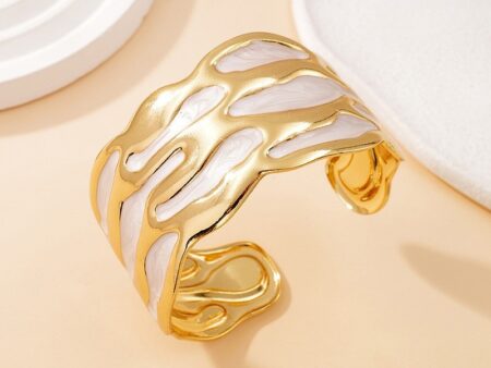 Brazalete dorado abierto grueso c/blanco