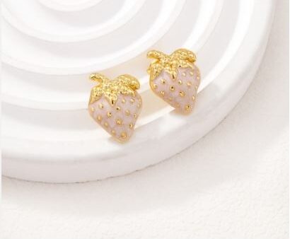 Aretes dorados fresita blanca
