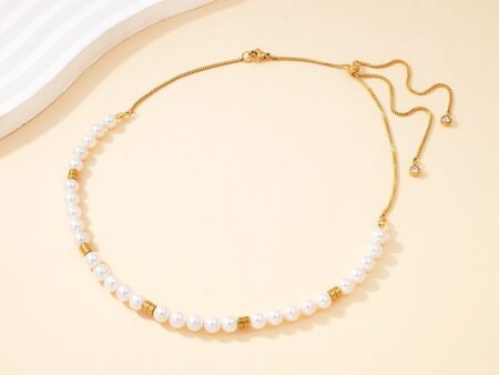 Collar dorado  ajustable de perlitas