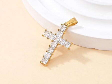 Dije dorado cruz 2.5cm c/pedrería
