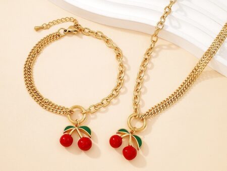 Set dorado Collar y Pulsera Charms Cherries