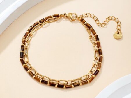 Pulsera dorada cadena y cuentas café