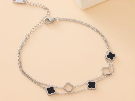 Pulsera plateada Alhambras negras 9mm