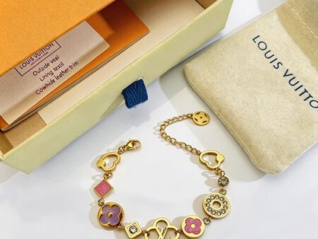 Pulsera dorada Dijes LV Rosa y Lila