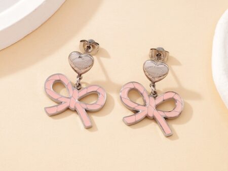 Aretes plateados 2.4cm moño rosa