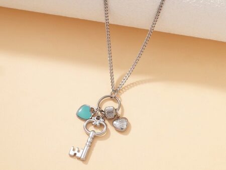 Set plateado y celeste collar y artes TifFaNy