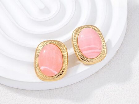 Aretes dorados 2.5cm piedra palo rosa