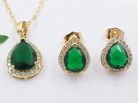 Set dorado dije y aretes gota verde pedrería
