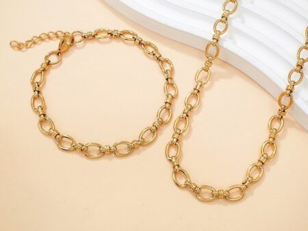 Set dorado collar 55cm y pulsera, eslabón 7mm